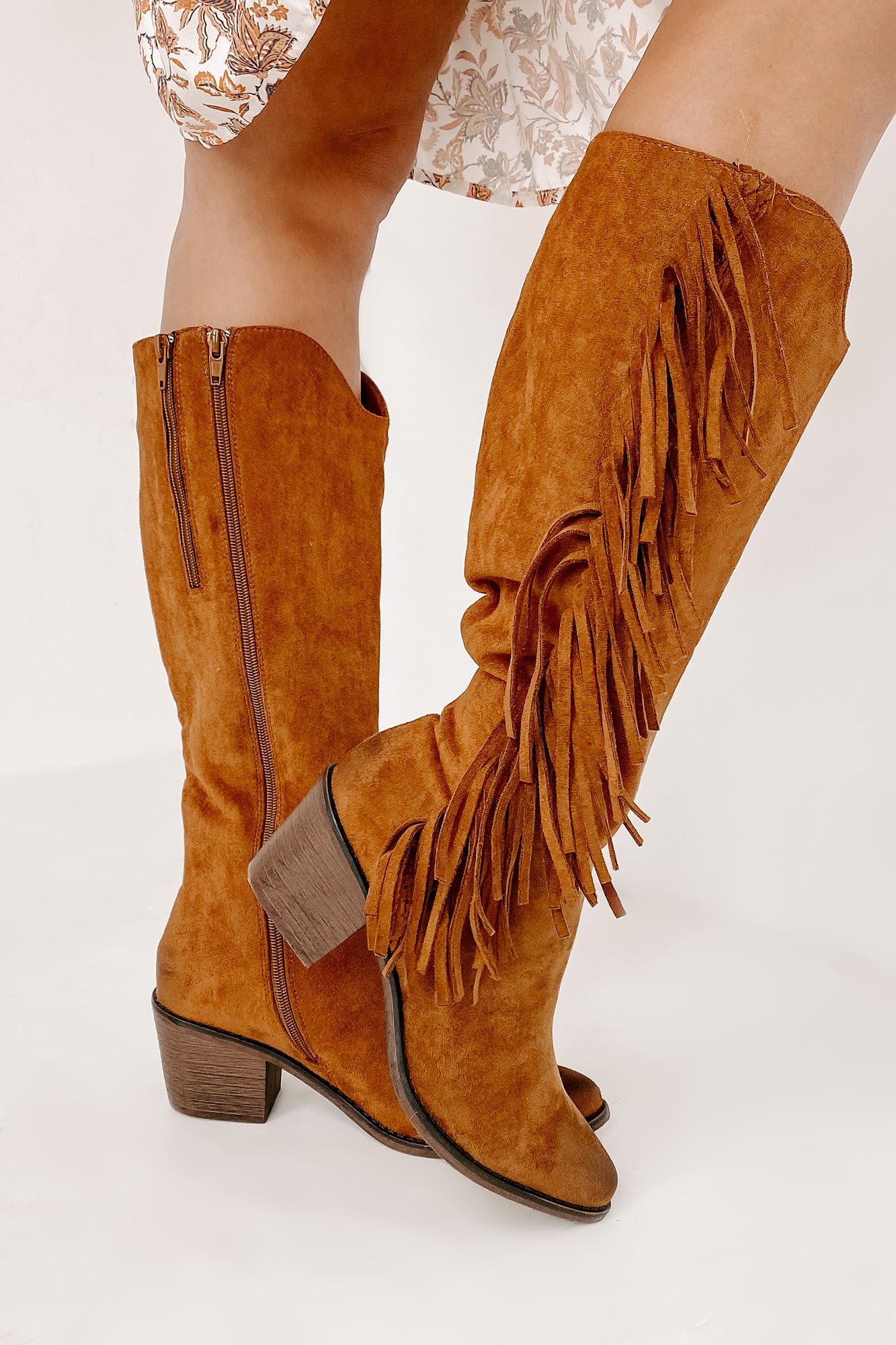 IMPERFECT Wilder Faux Suede Fringe Boots (New Tan)-The Formal Wear