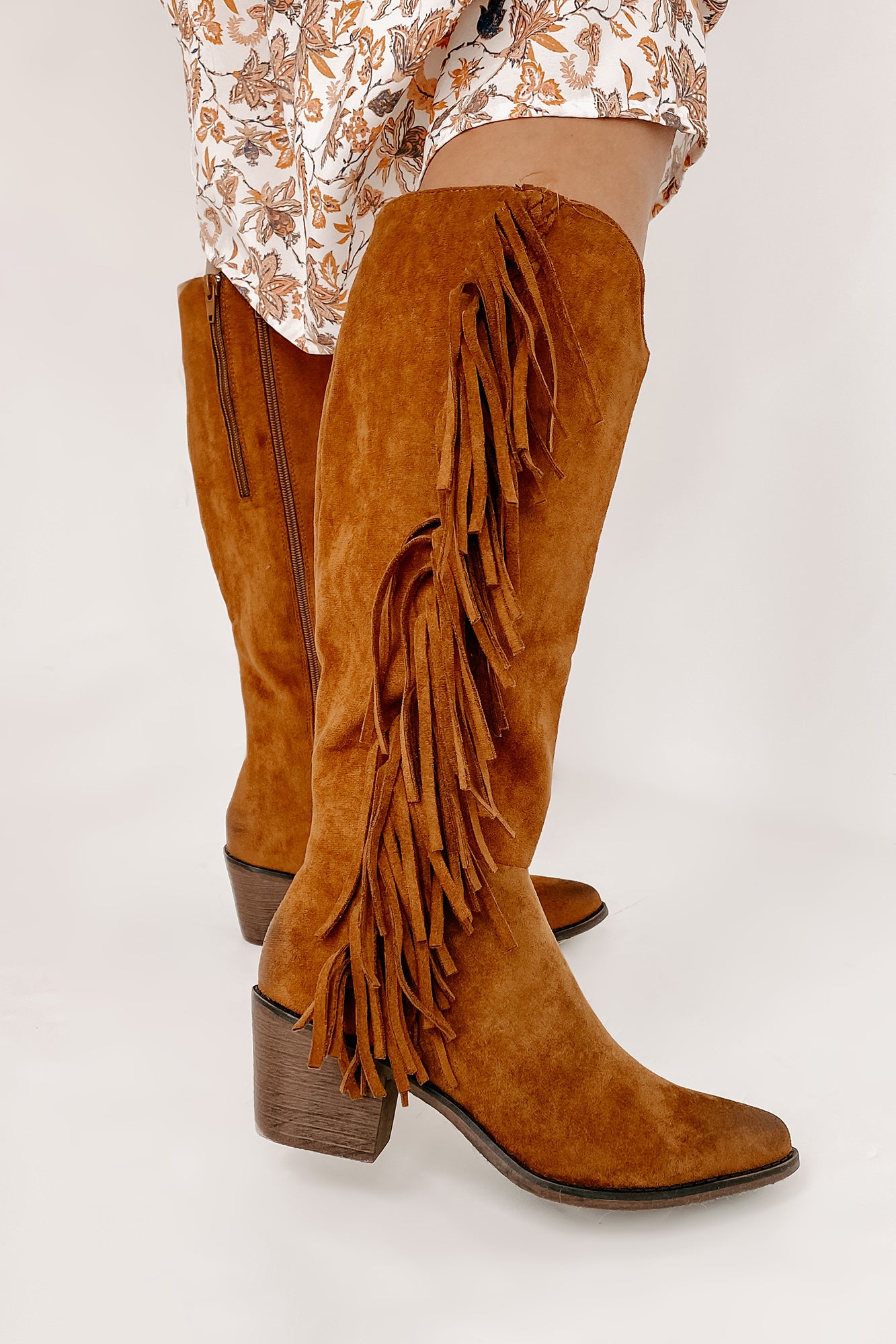 IMPERFECT Wilder Faux Suede Fringe Boots (New Tan)-The Formal Wear