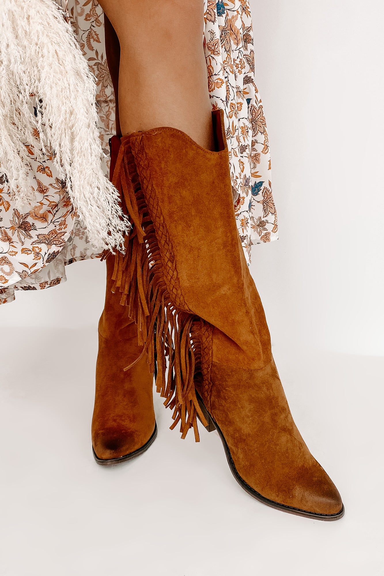 IMPERFECT Wilder Faux Suede Fringe Boots (New Tan)-The Formal Wear