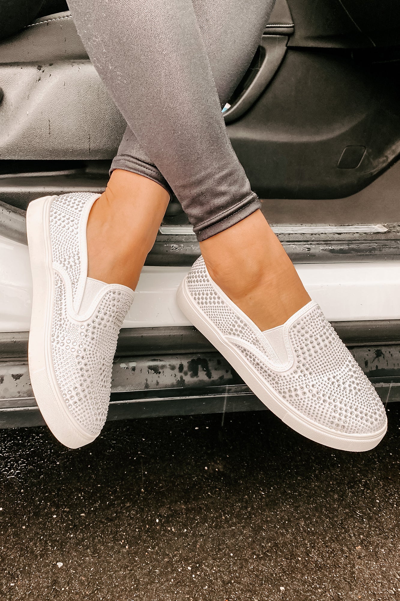 IMPERFECT Infinity Rhinestone Slip On Sneakers (White)-The Formal Wear