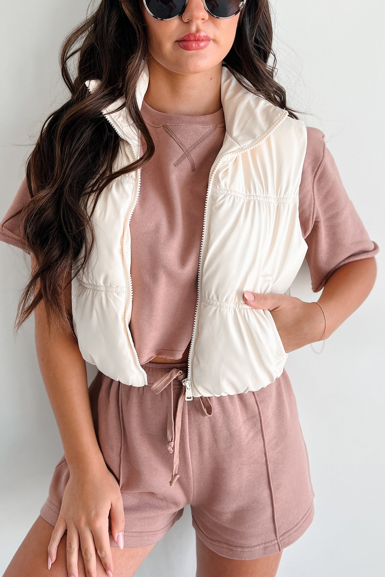 Hit The Slopes Faux Leather Puffer Vest (Ivory)-The Formal Wear
