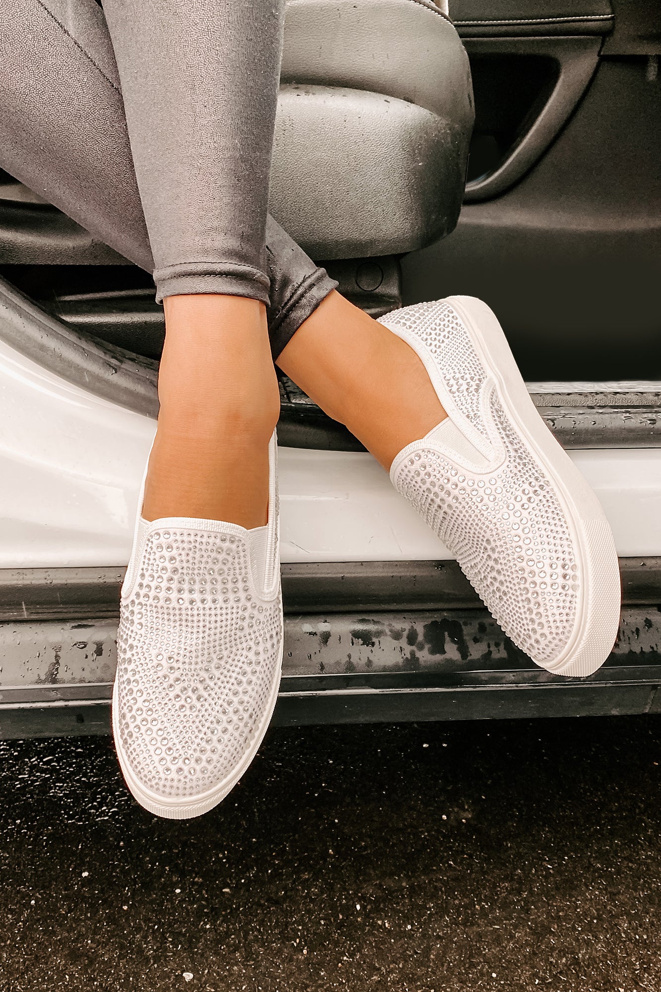 IMPERFECT Infinity Rhinestone Slip On Sneakers (White)-The Formal Wear