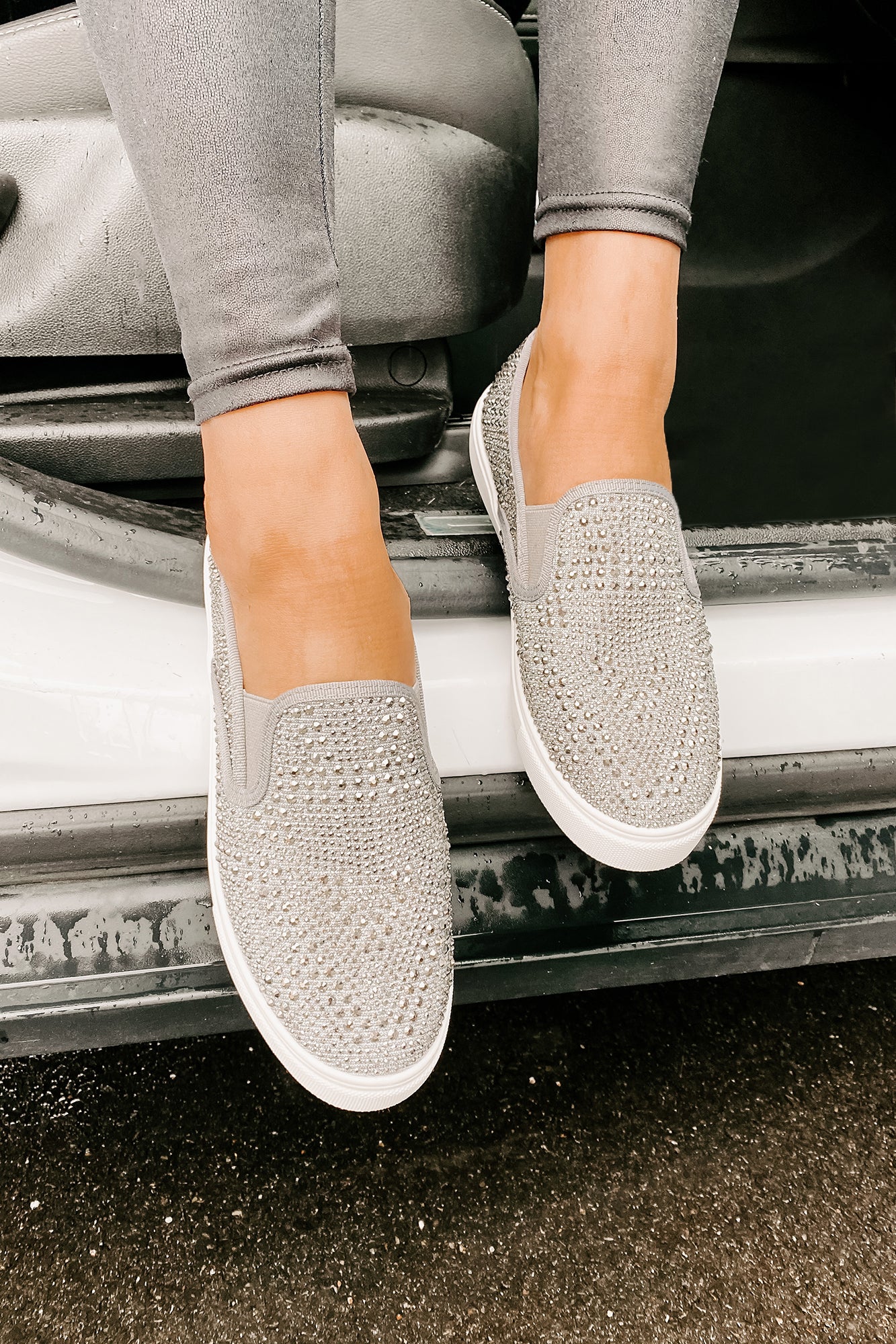 IMPERFECT Infinity Rhinestone Slip-On Sneakers (Pewter)-The Formal Wear
