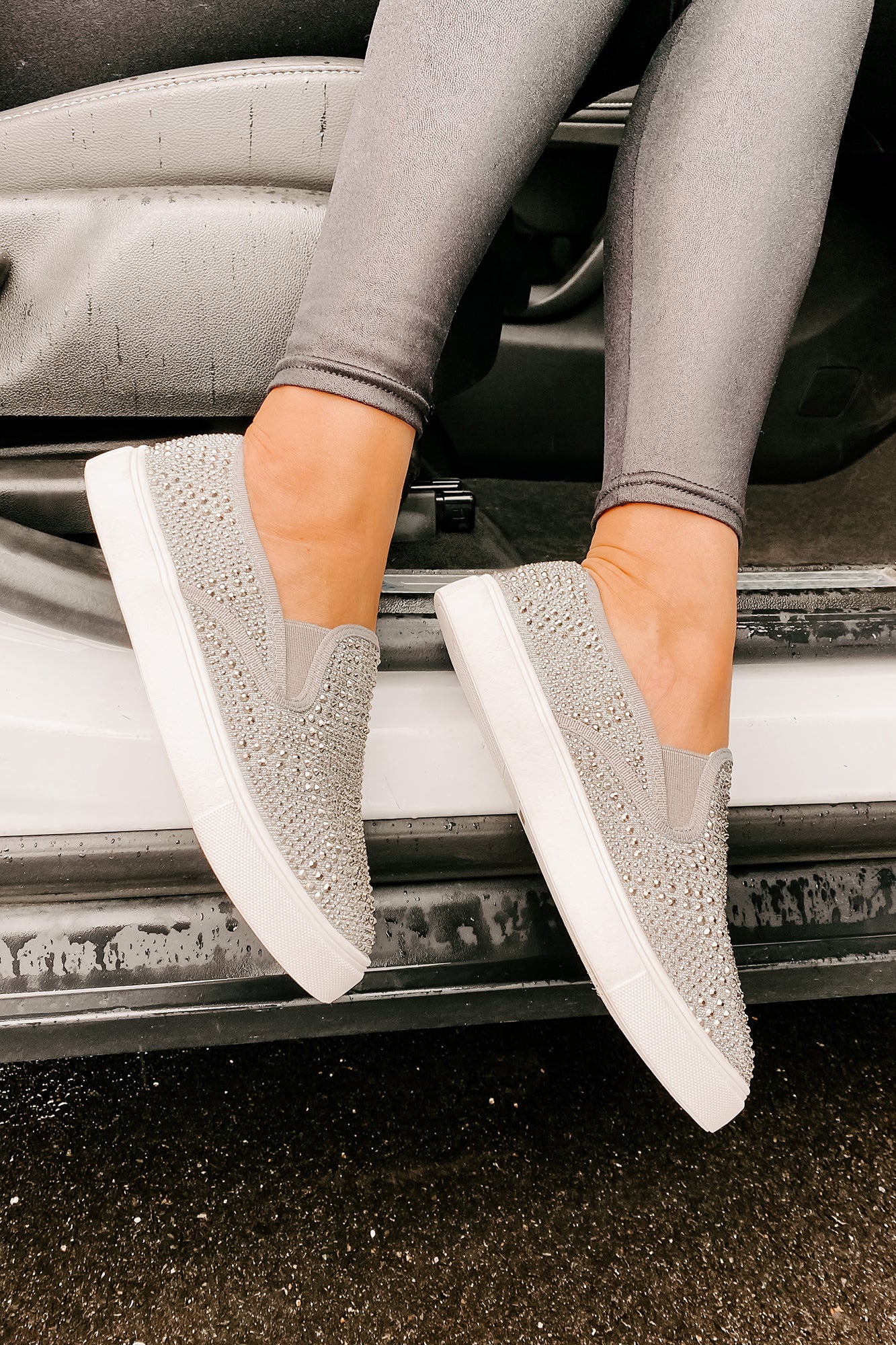 IMPERFECT Infinity Rhinestone Slip-On Sneakers (Pewter)-The Formal Wear