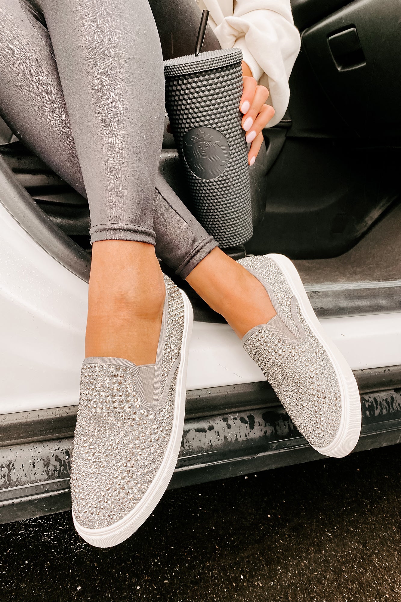 IMPERFECT Infinity Rhinestone Slip-On Sneakers (Pewter)-The Formal Wear