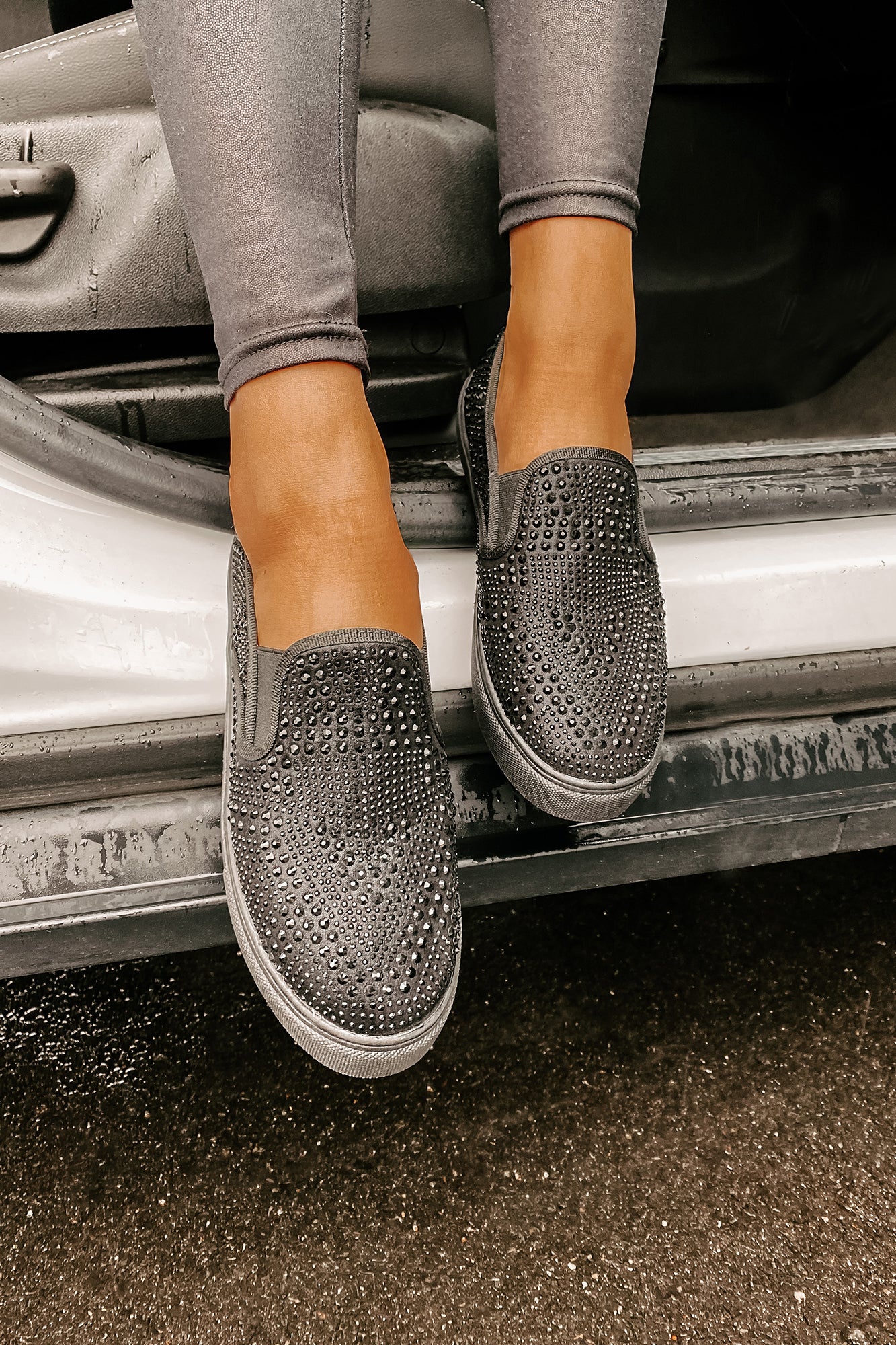 IMPERFECT Infinity Rhinestone Slip-On Sneakers (Black)-The Formal Wear