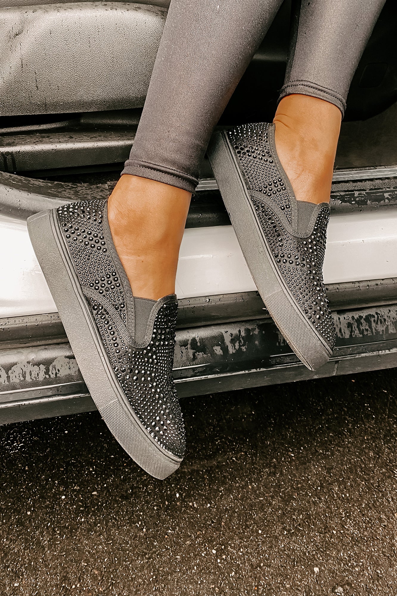 IMPERFECT Infinity Rhinestone Slip-On Sneakers (Black)-The Formal Wear