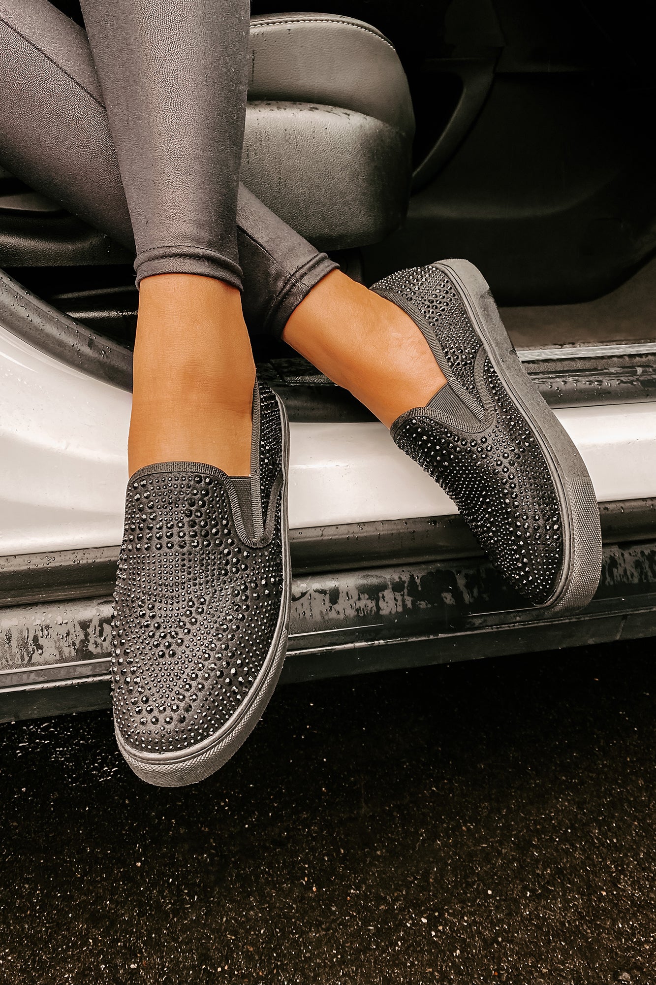 IMPERFECT Infinity Rhinestone Slip-On Sneakers (Black)-The Formal Wear