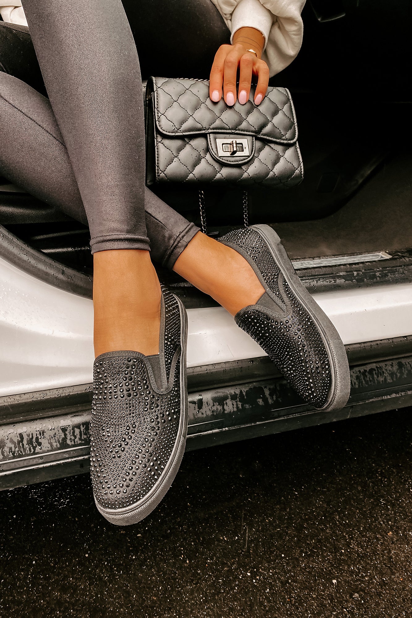 IMPERFECT Infinity Rhinestone Slip-On Sneakers (Black)-The Formal Wear