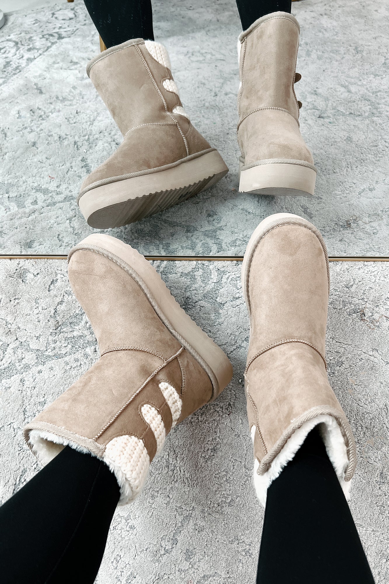 Catching Snowflakes Buckle Knit Platform Boots (Oat)-The Formal Wear