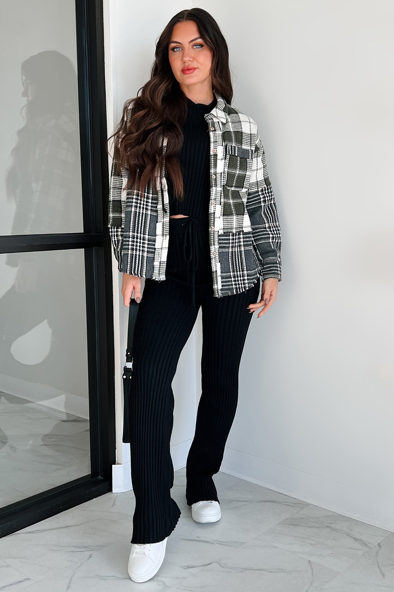 Brently Textured Plaid Shacket (Olive)-The Formal Wear