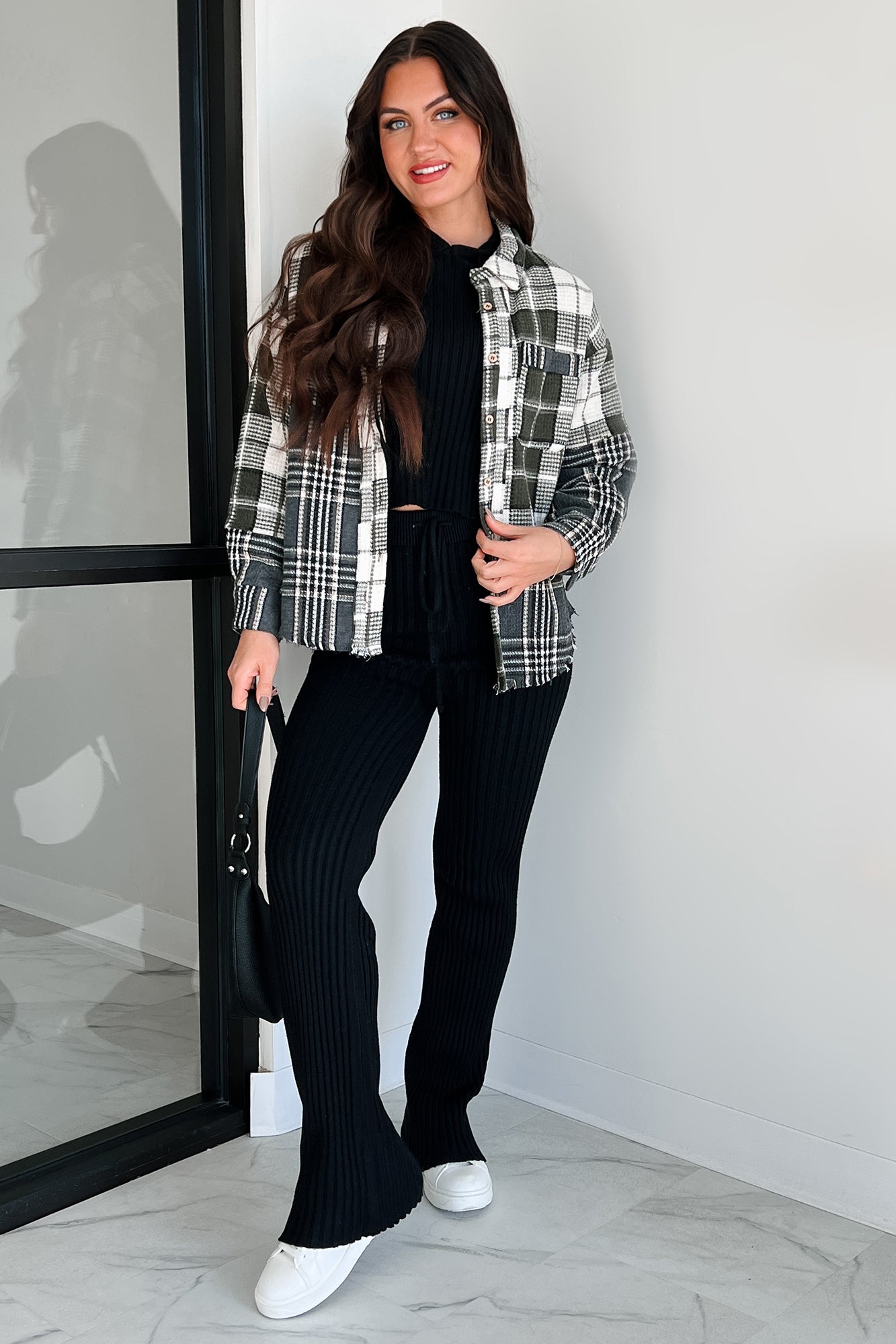 Brently Textured Plaid Shacket (Olive)-The Formal Wear