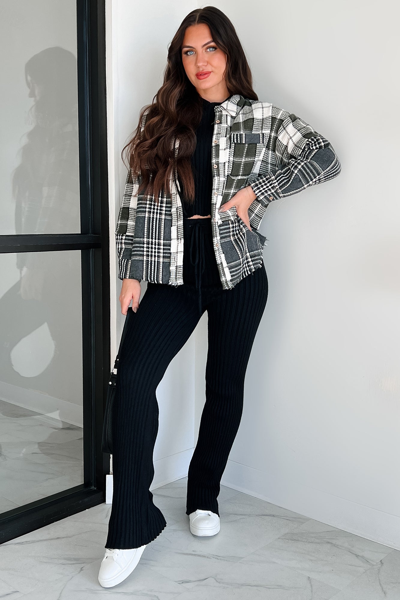 Brently Textured Plaid Shacket (Olive)-The Formal Wear