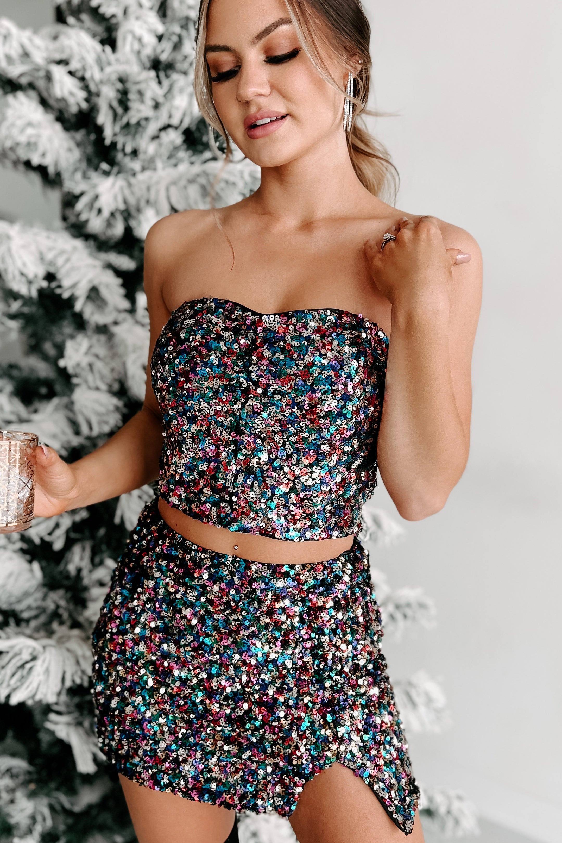 Being Bold Sequin Crop Top (Rainbow)-The Formal Wear