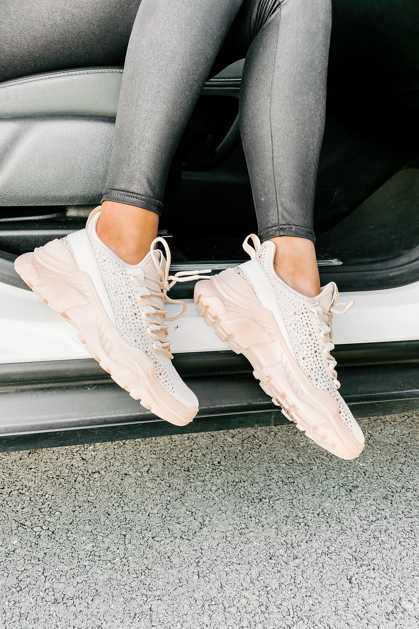 Touch Of Sparkle Chunky Rhinestone Sneakers (Rose Gold Rhinestone)-The Formal Wear