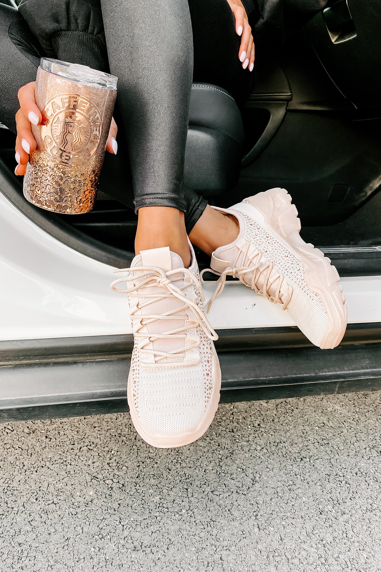 Touch Of Sparkle Chunky Rhinestone Sneakers (Rose Gold Rhinestone)-The Formal Wear