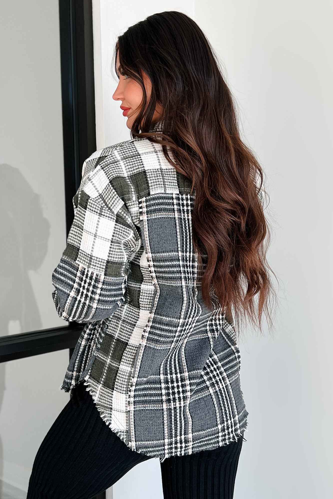 Brently Textured Plaid Shacket (Olive)-The Formal Wear