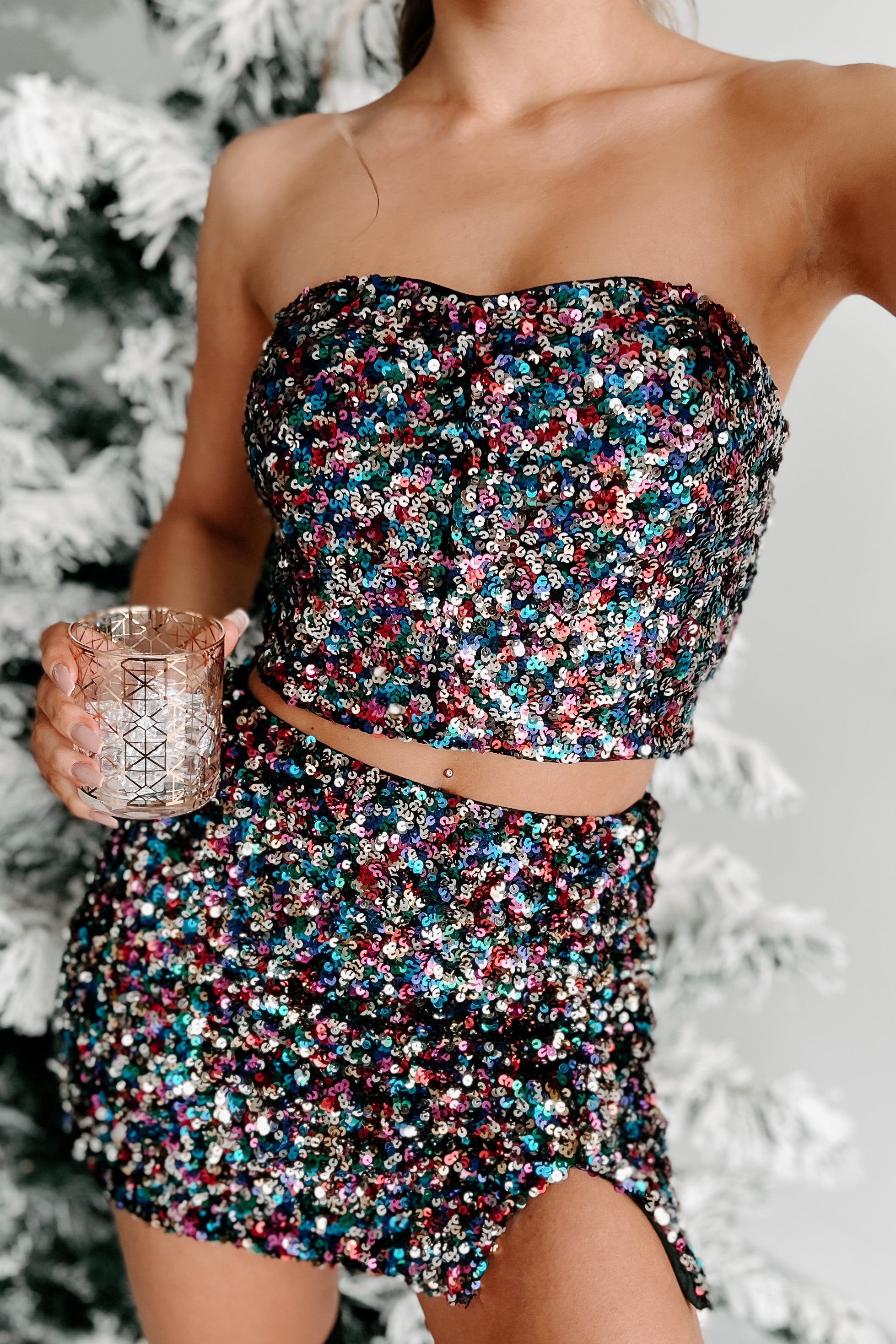 Being Bold Sequin Crop Top (Rainbow)-The Formal Wear