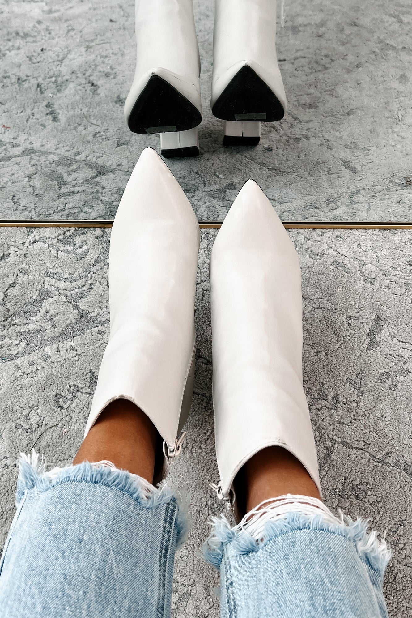 Simple Perfection Faux Leather Booties (Ivory PU)-The Formal Wear