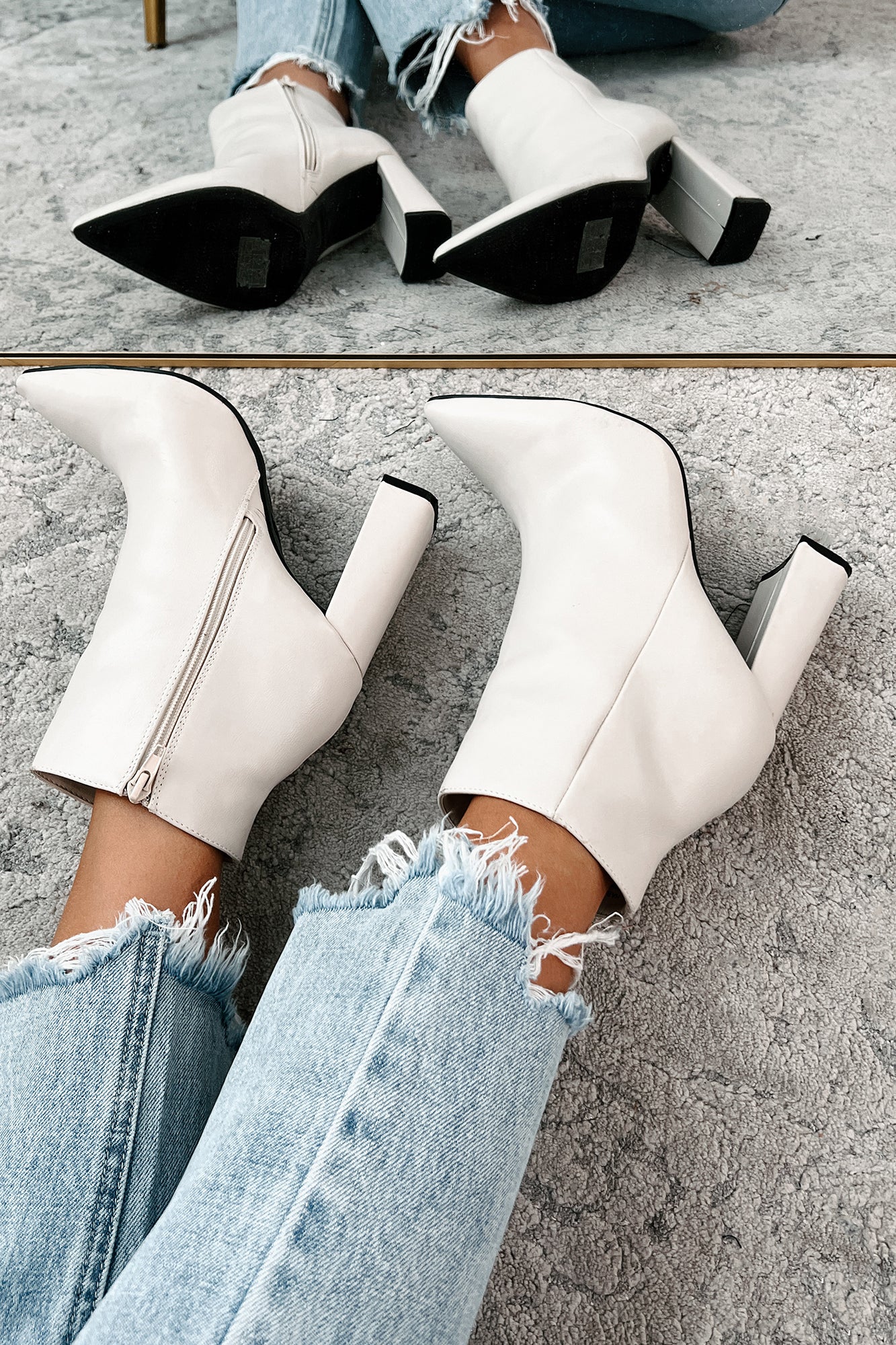 Simple Perfection Faux Leather Booties (Ivory PU)-The Formal Wear