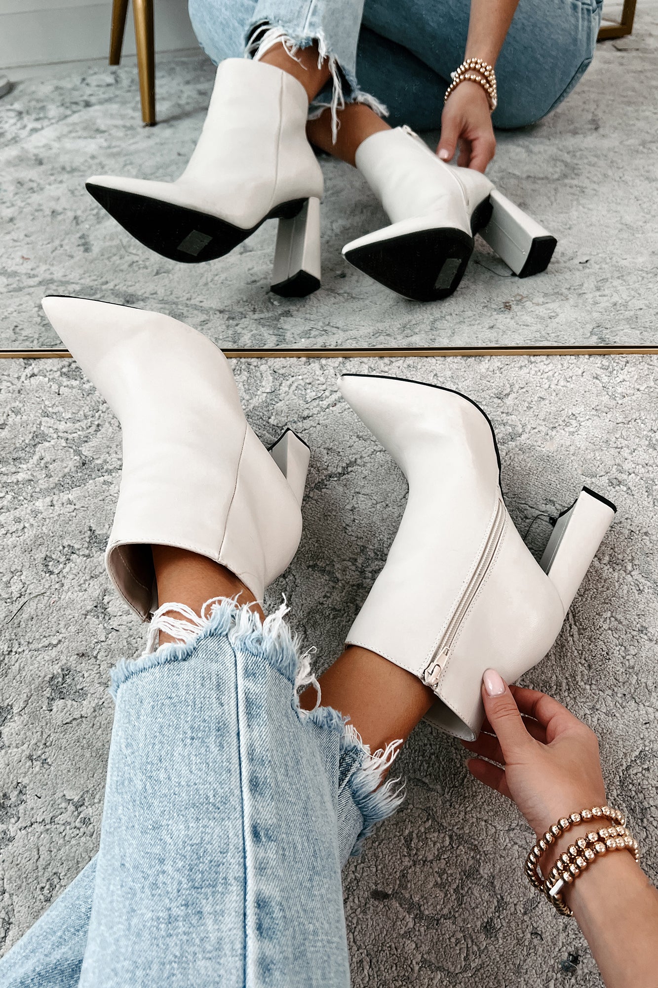 Simple Perfection Faux Leather Booties (Ivory PU)-The Formal Wear