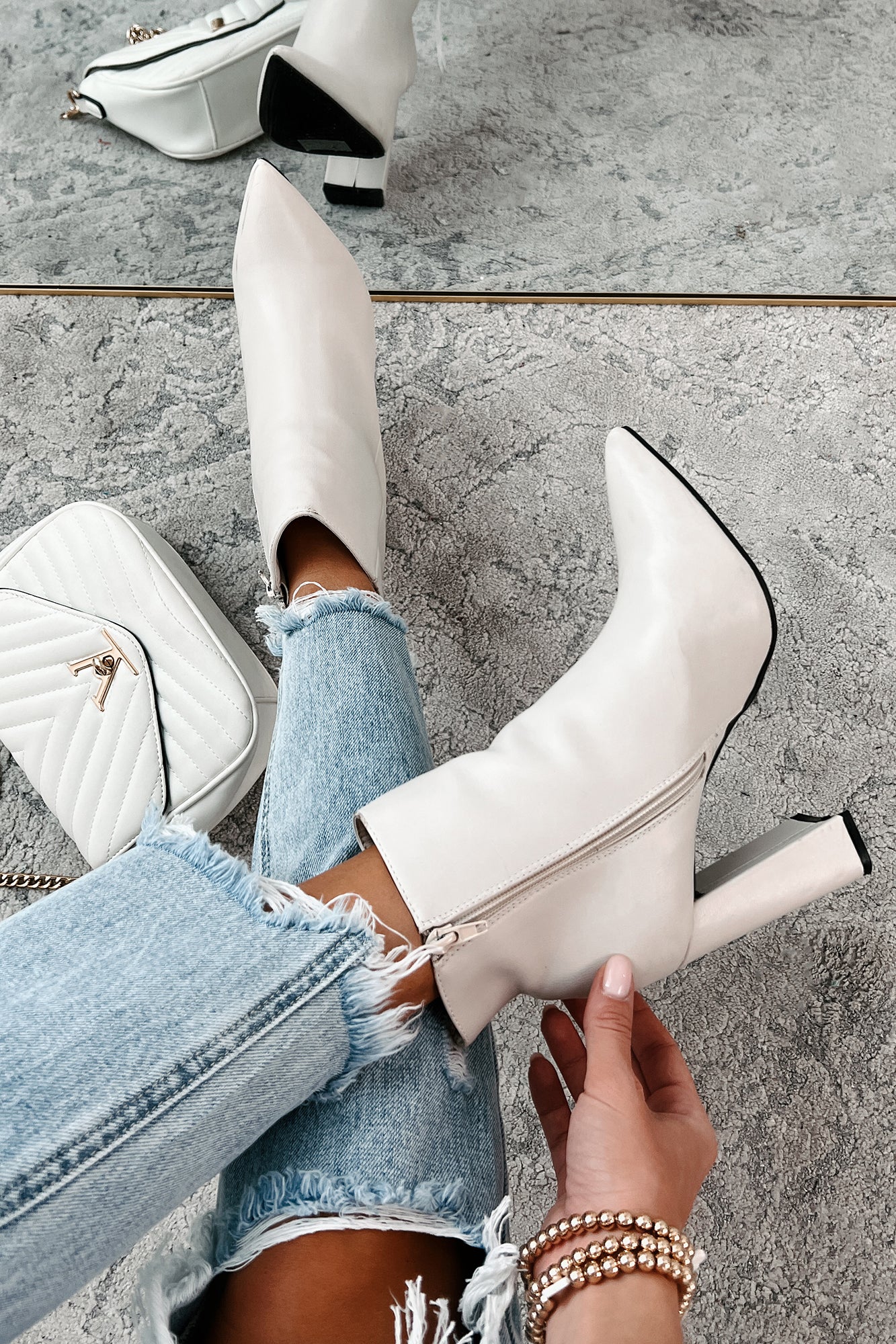 Simple Perfection Faux Leather Booties (Ivory PU)-The Formal Wear