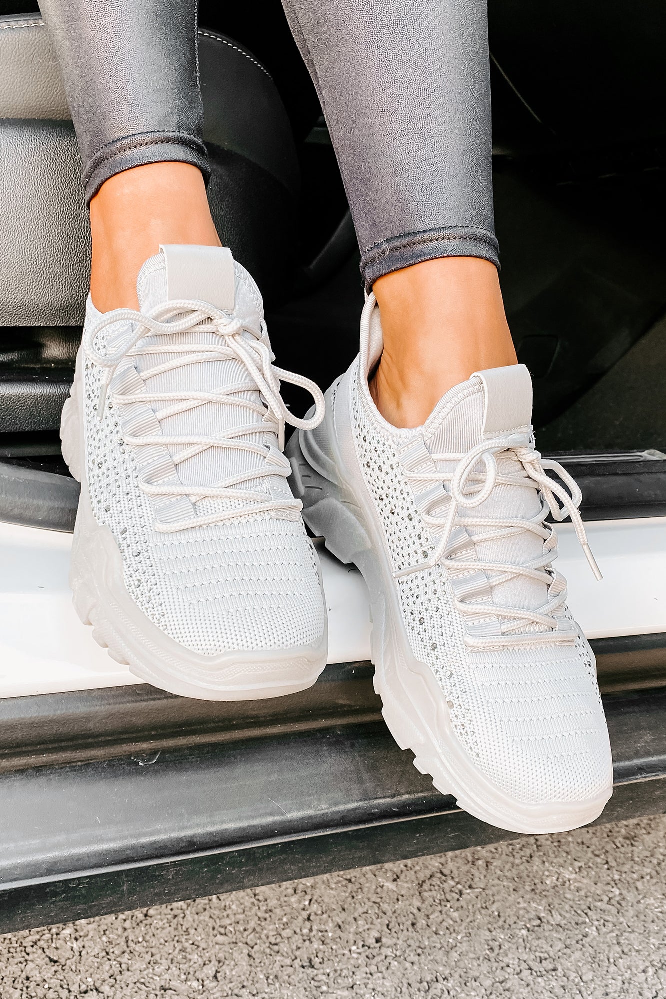 Touch Of Sparkle Chunky Rhinestone Sneakers (Grey)-The Formal Wear