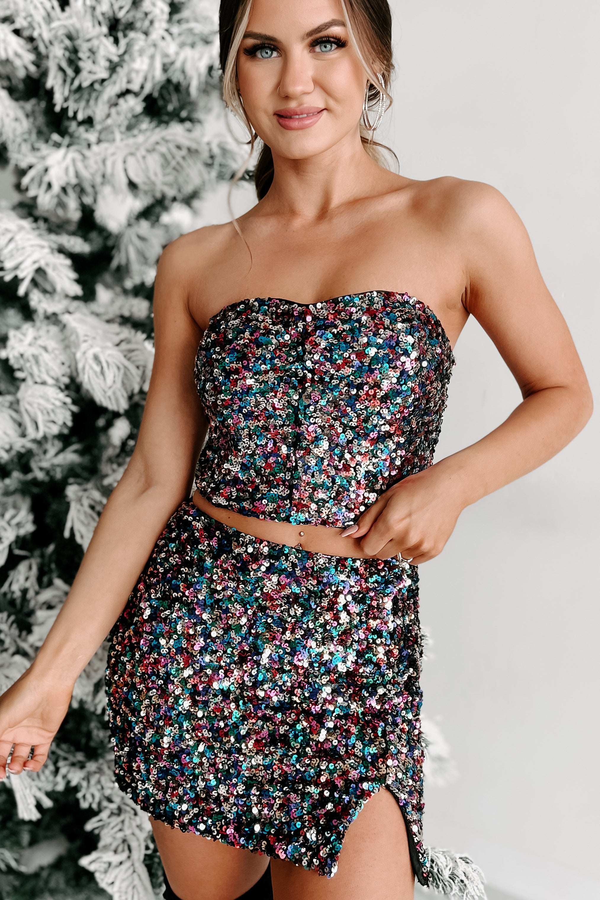 Being Bold Sequin Crop Top (Rainbow)-The Formal Wear