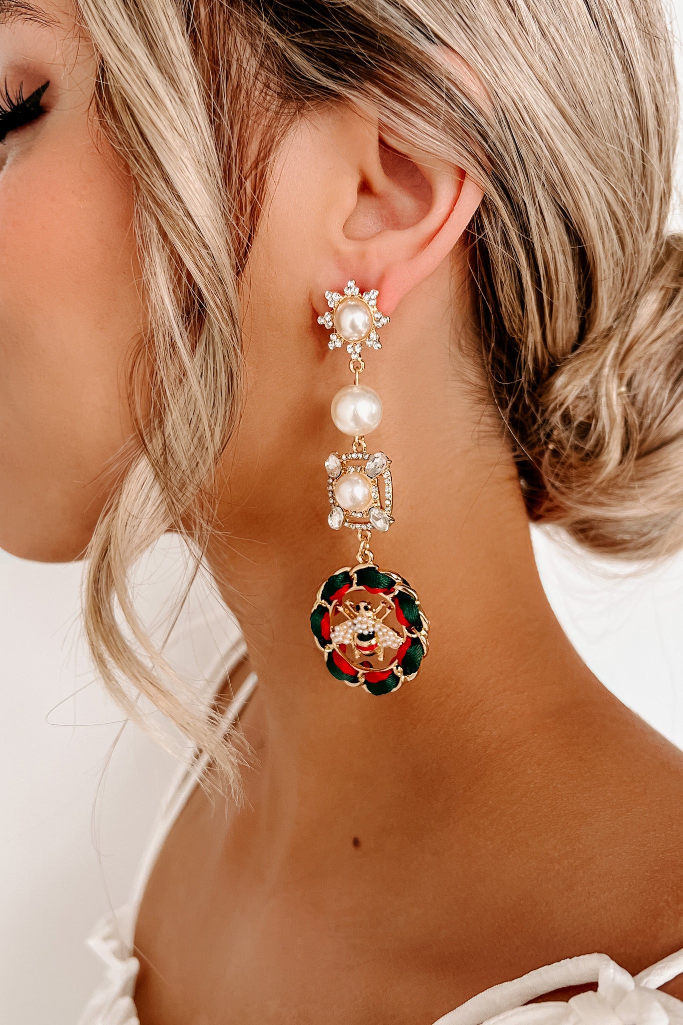 Queen To Bee Statement Earrings (Red/Green)-The Formal Wear