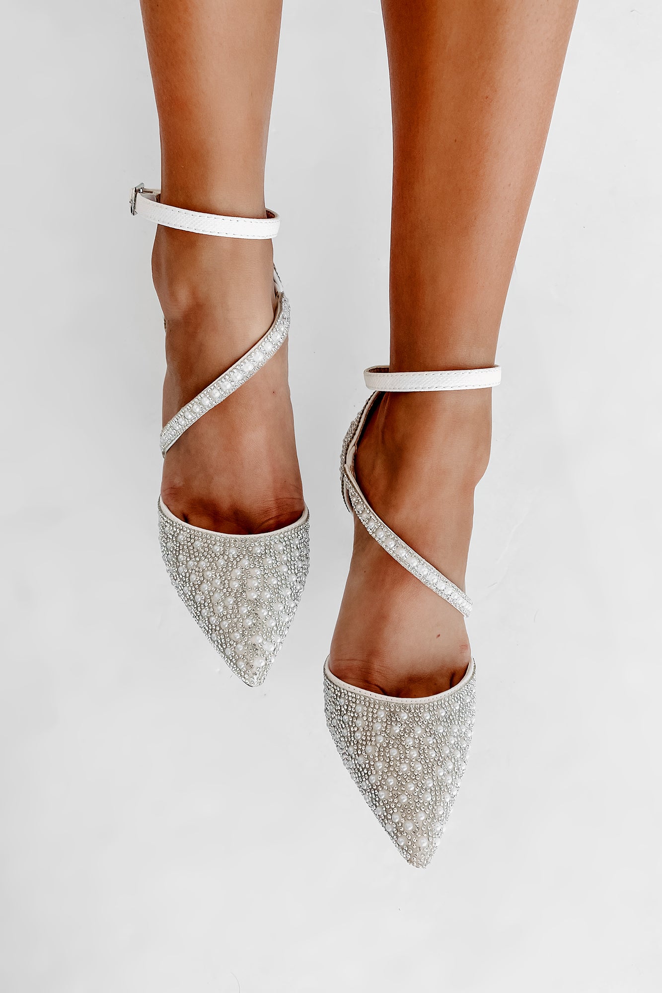 My Fairytale Story Rhinestone & Pearl Embellished Heels (White)-The Formal Wear