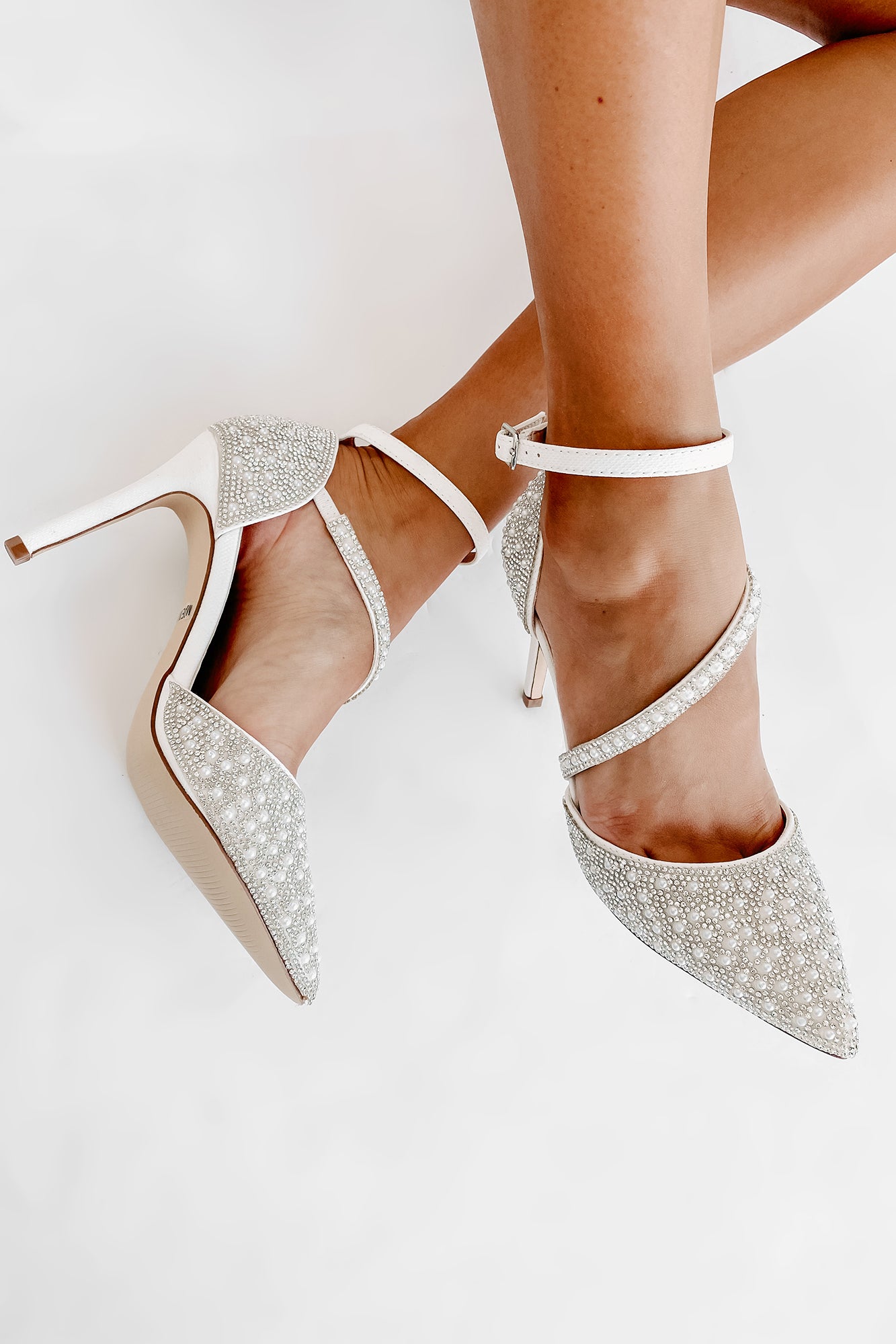 My Fairytale Story Rhinestone & Pearl Embellished Heels (White)-The Formal Wear