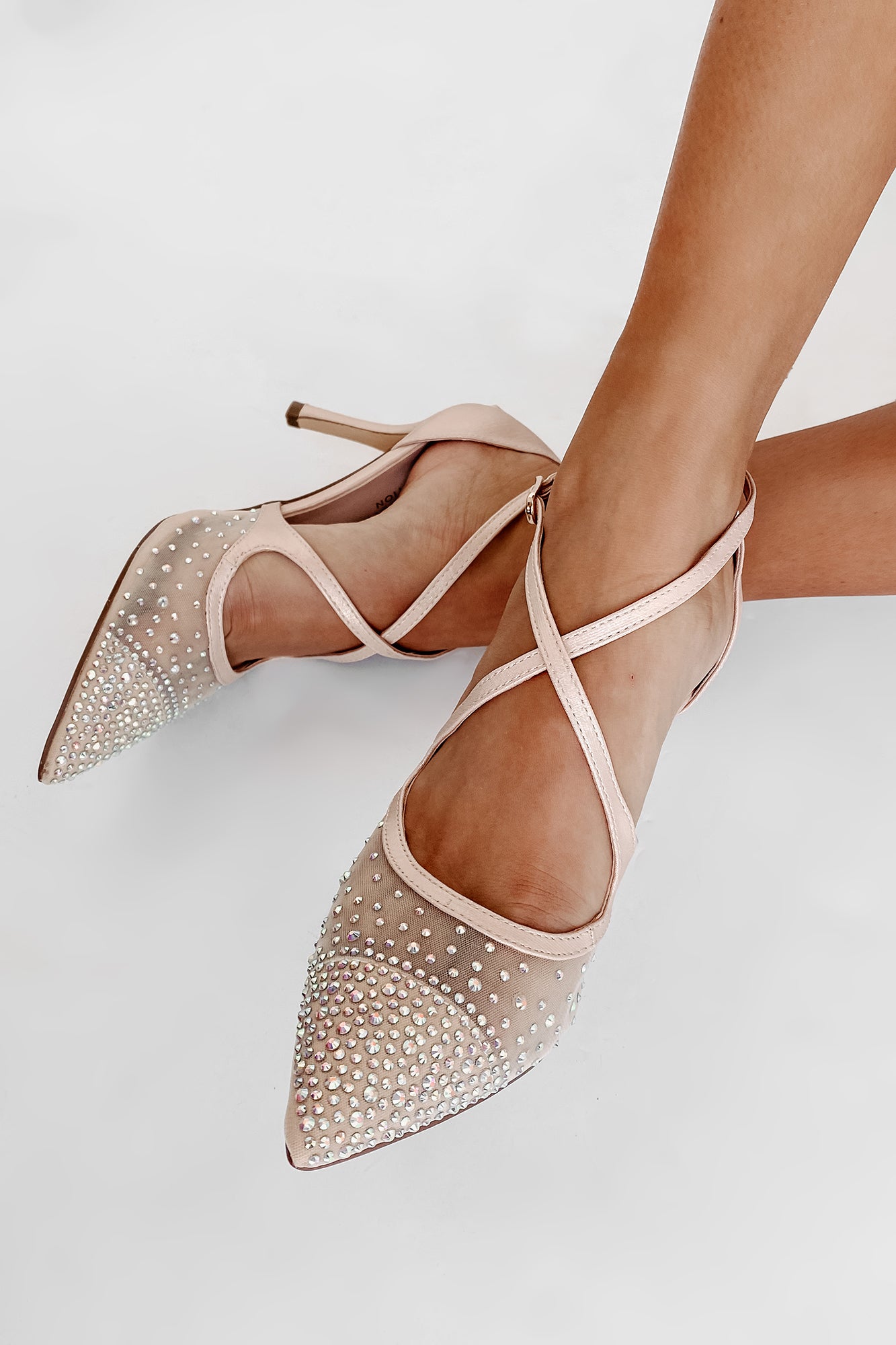 Exclusive Invitation Rhinestone Mesh Pumps (Champagne)-The Formal Wear