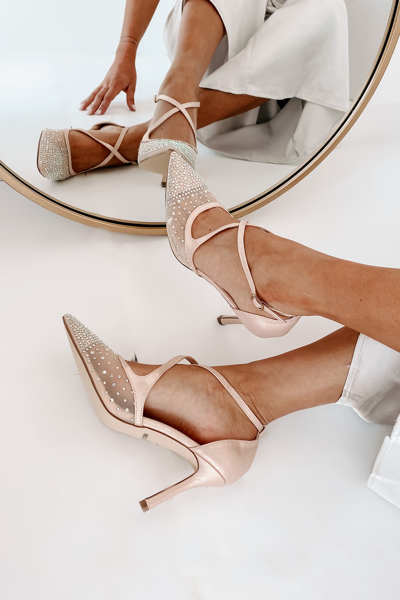 Exclusive Invitation Rhinestone Mesh Pumps (Champagne)-The Formal Wear