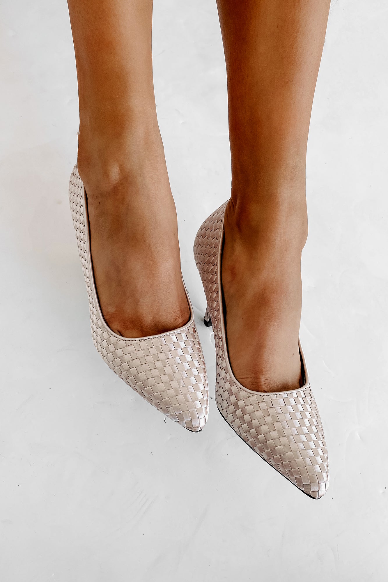 Part Of The Plan Woven Pointed Toe Pumps (Nude)-The Formal Wear