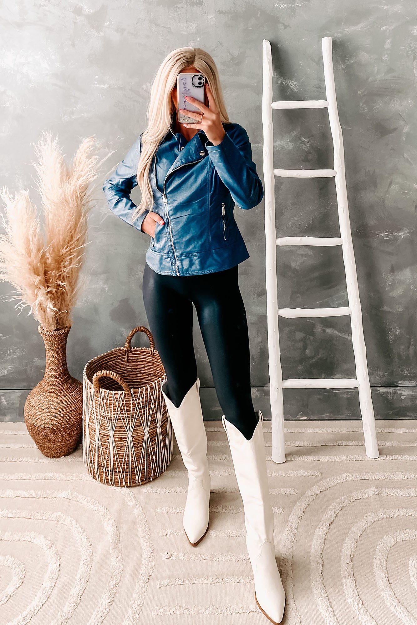 Nothing Like It Faux Leather Jacket (Blue)-The Formal Wear