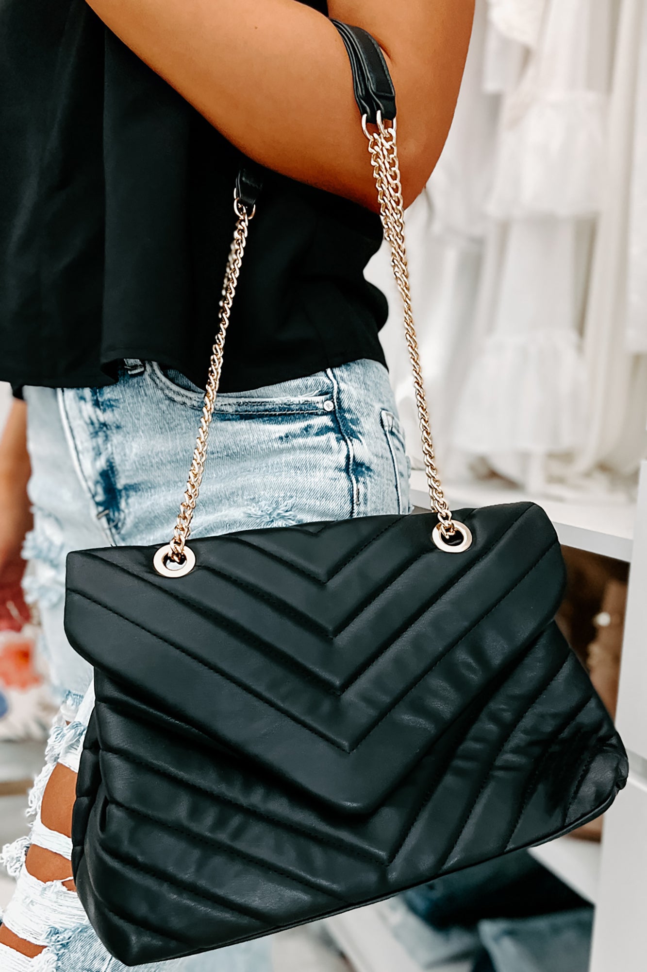 Strut Your Stuff Quilted Faux Leather Crossbody Purse (Black)-The Formal Wear