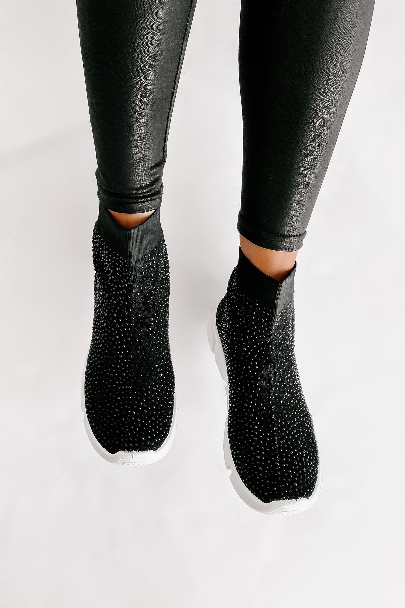 Real MVP Rhinestone Embellished Sock Knit Sneakers (Black)-The Formal Wear