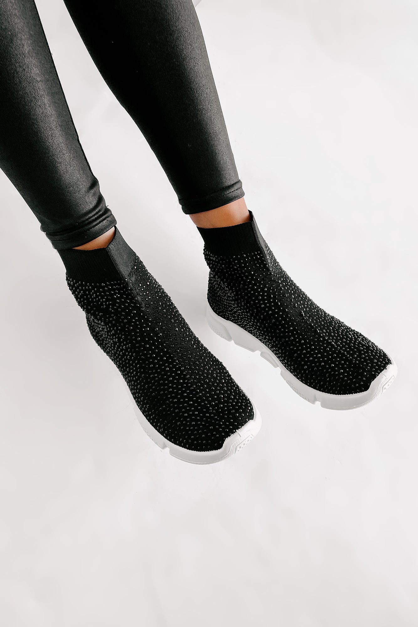 Real MVP Rhinestone Embellished Sock Knit Sneakers (Black)-The Formal Wear