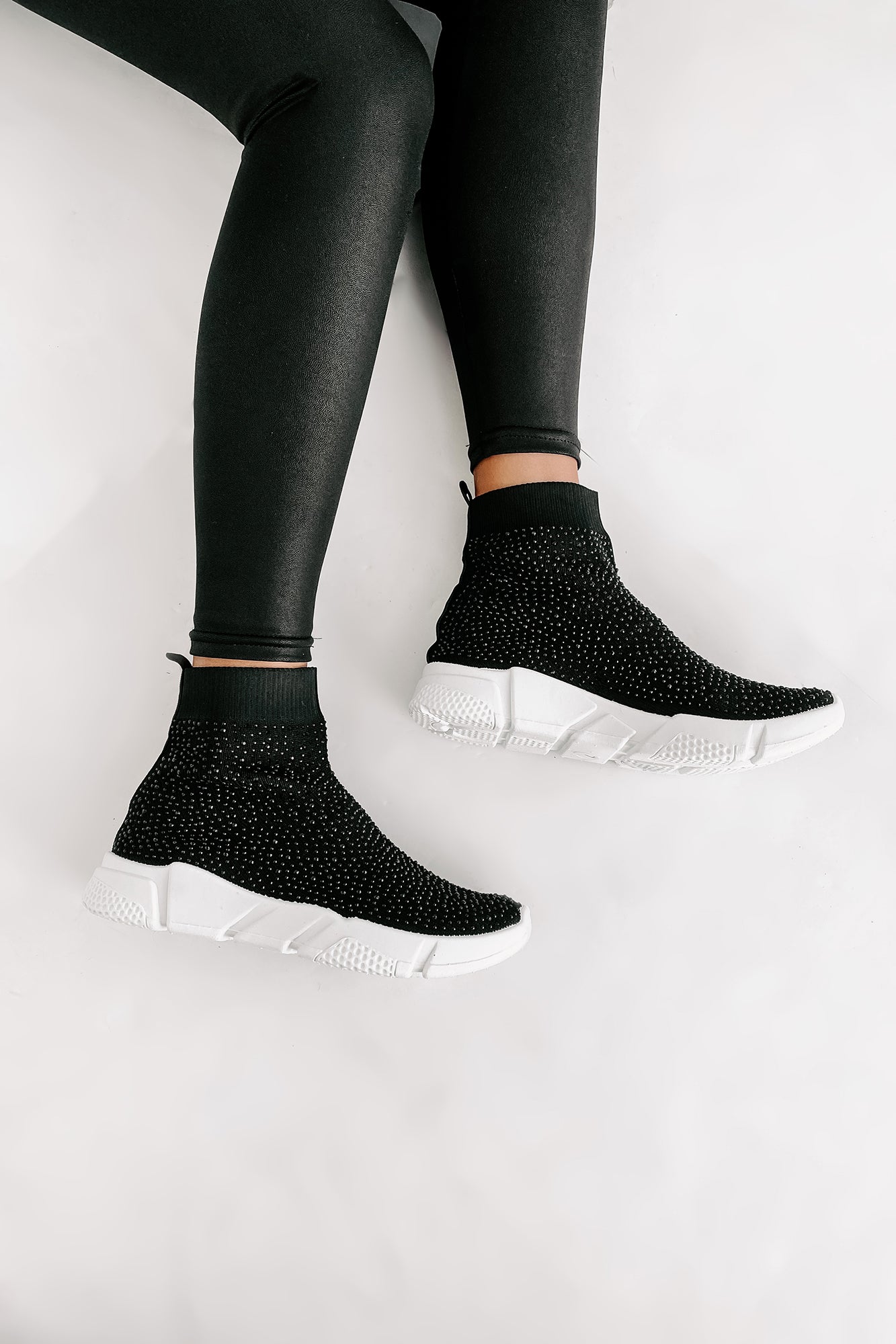 Real MVP Rhinestone Embellished Sock Knit Sneakers (Black)-The Formal Wear