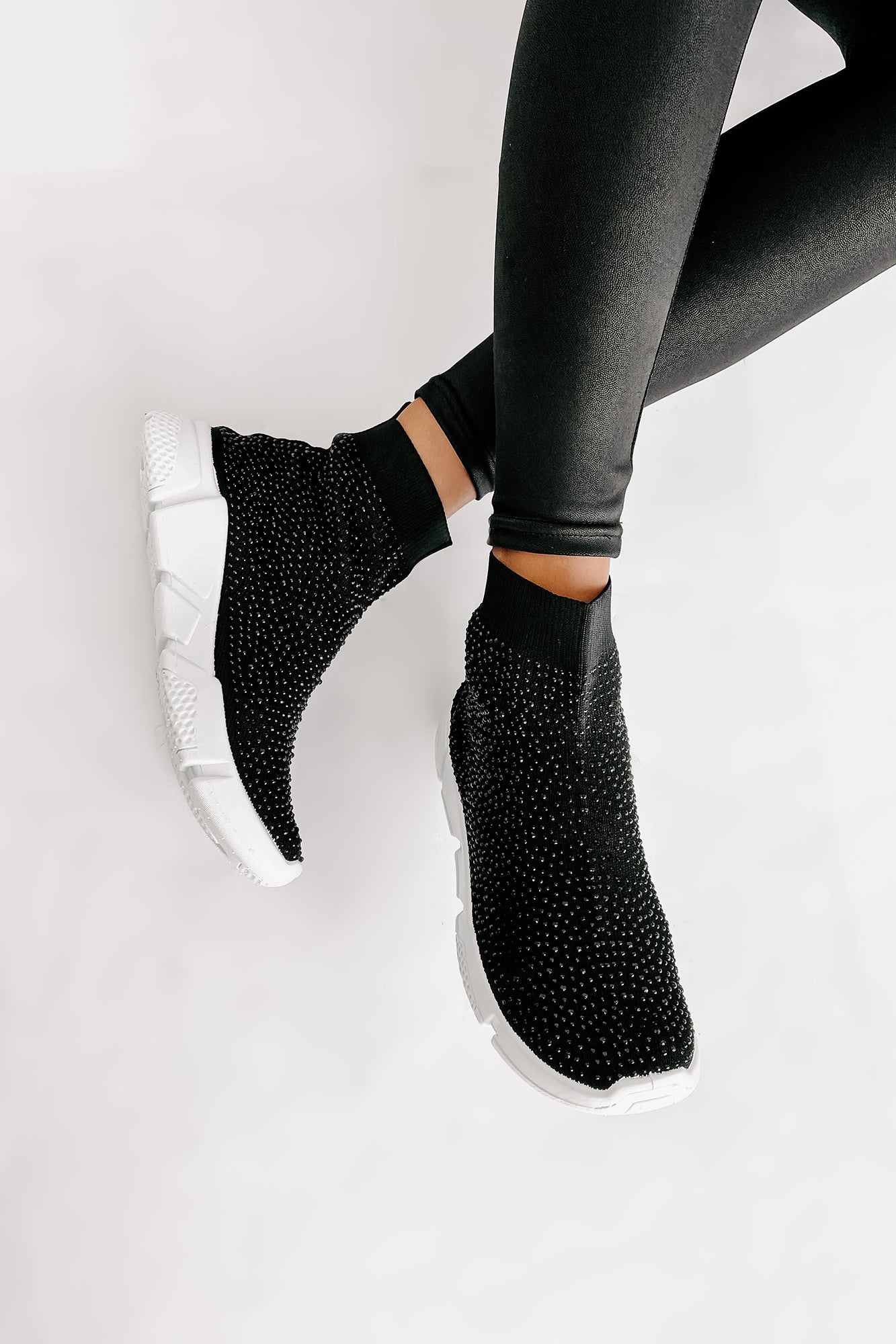 Real MVP Rhinestone Embellished Sock Knit Sneakers (Black)-The Formal Wear