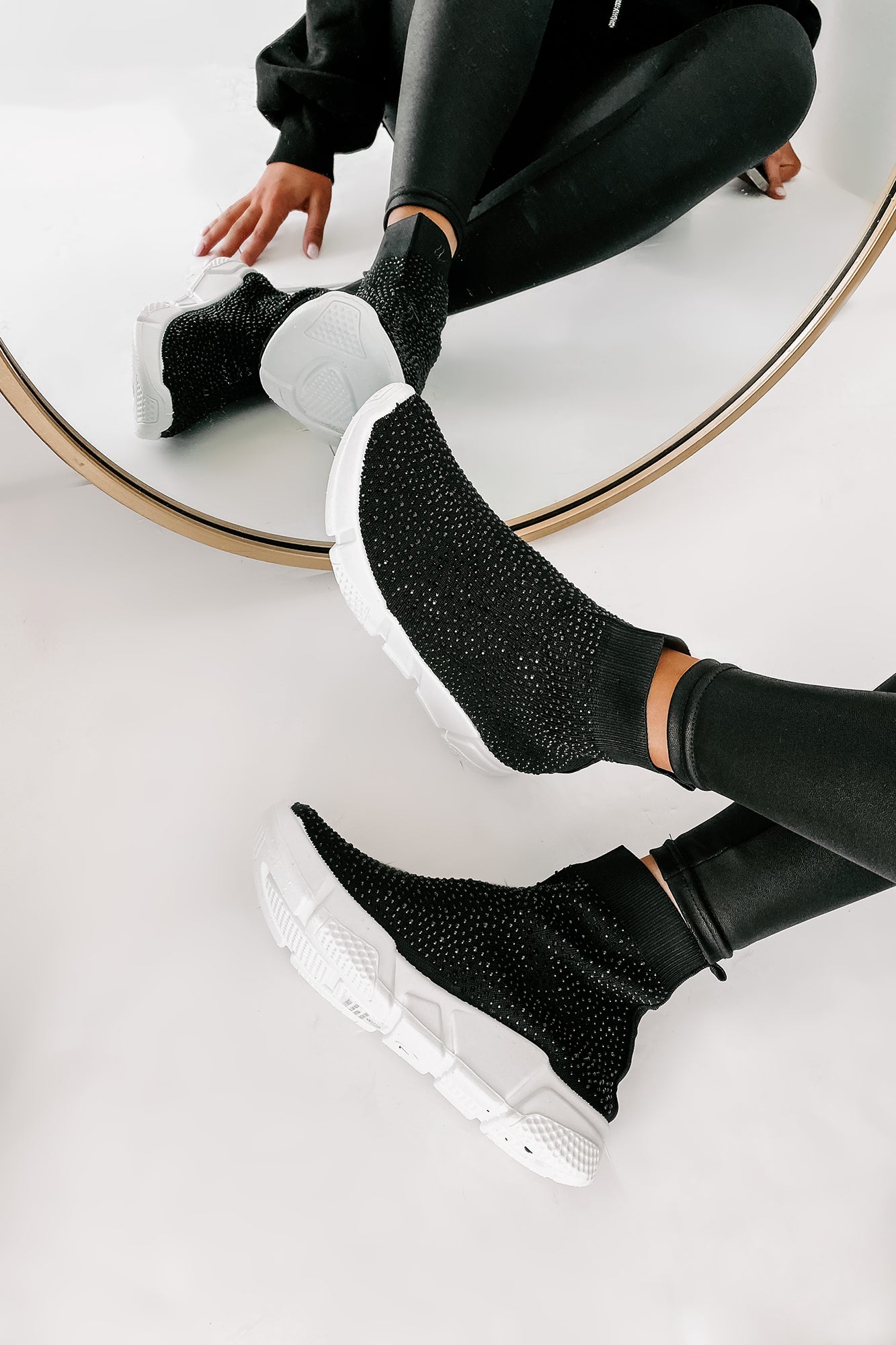 Real MVP Rhinestone Embellished Sock Knit Sneakers (Black)-The Formal Wear