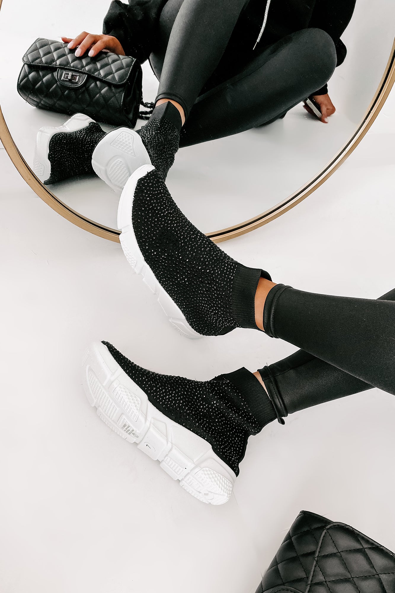 Real MVP Rhinestone Embellished Sock Knit Sneakers (Black)-The Formal Wear