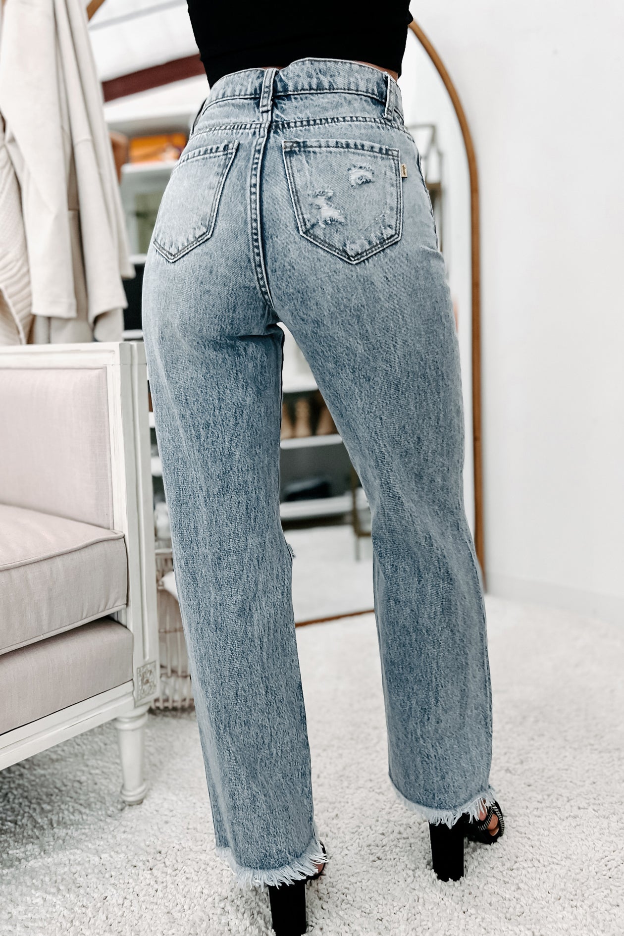 Holiday Steal- Get It Right 90's Wide Leg Distressed Jeans (Light)-The Formal Wear