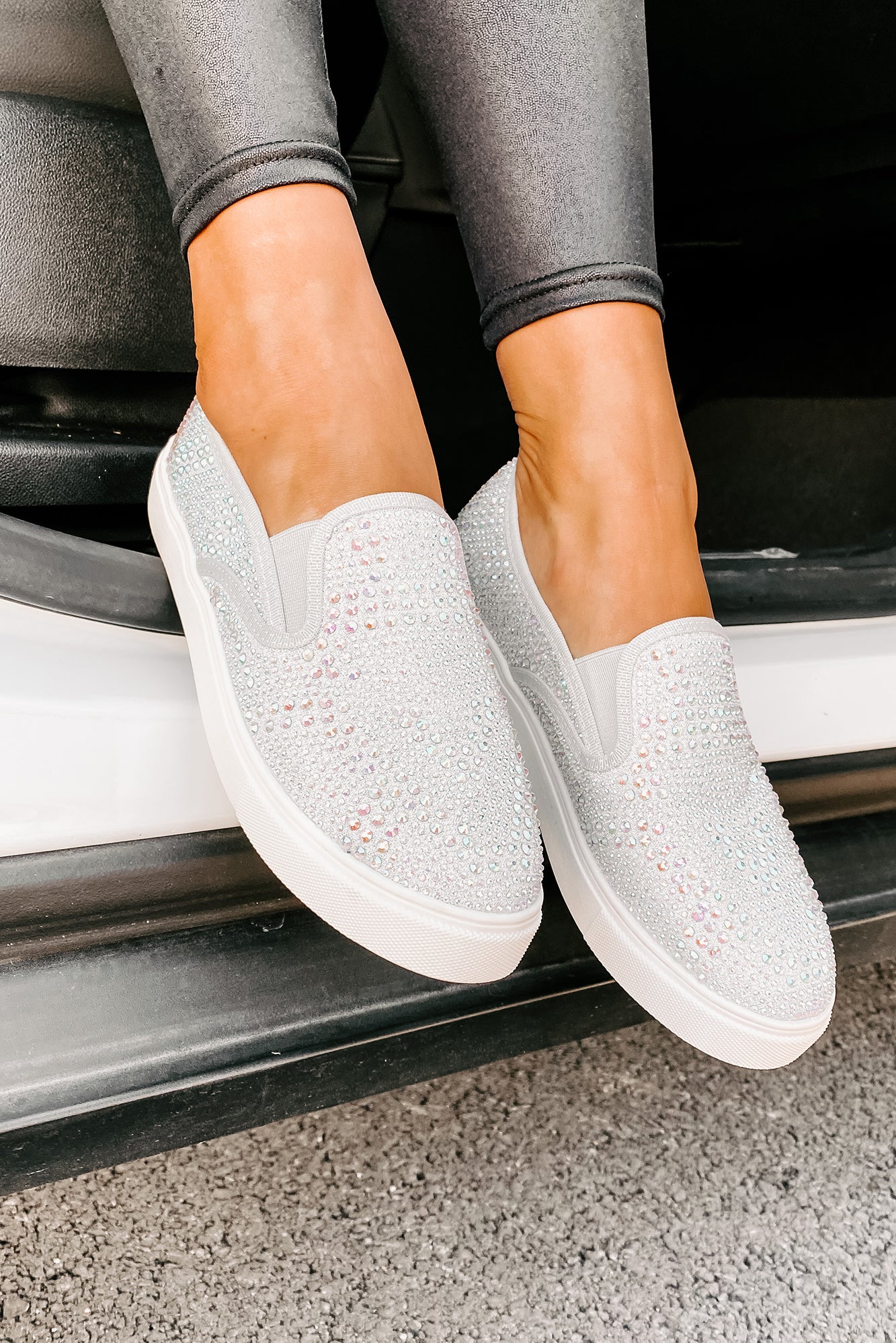 Infinity Rhinestone Slip-On Sneakers (Silver)-The Formal Wear