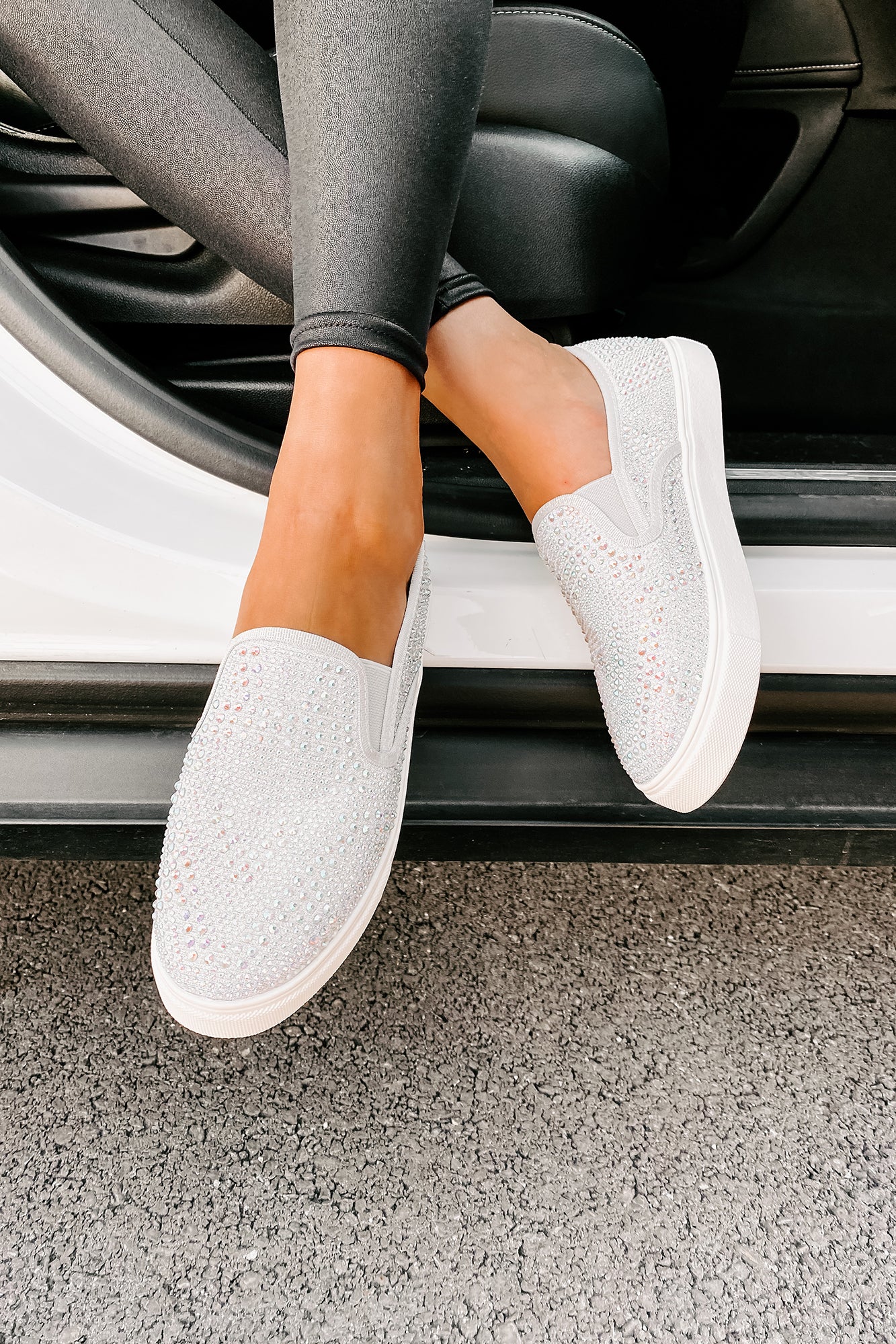 Infinity Rhinestone Slip-On Sneakers (Silver)-The Formal Wear