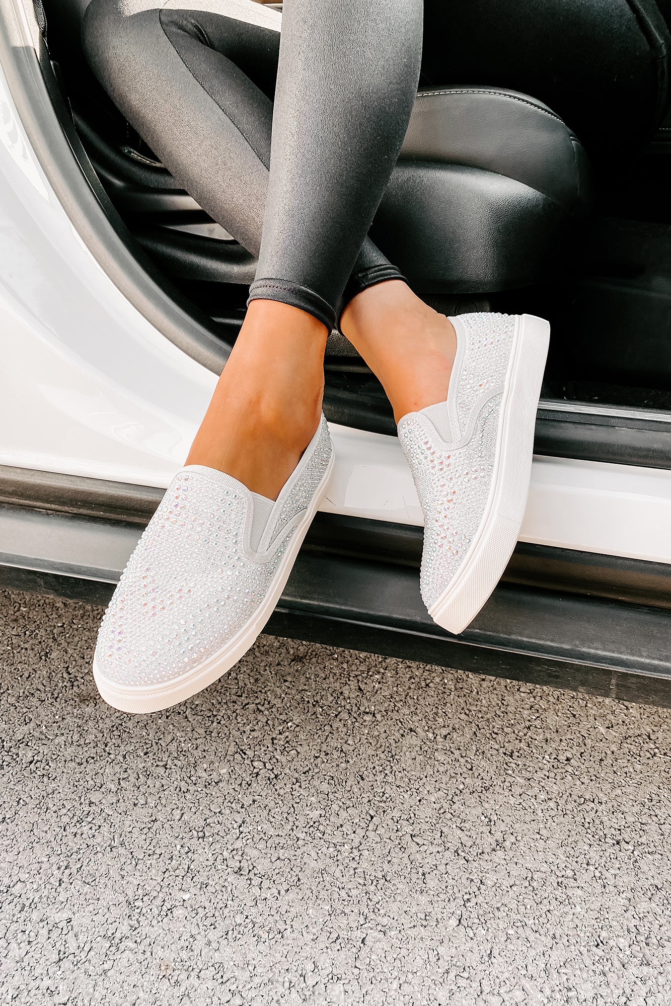 Infinity Rhinestone Slip-On Sneakers (Silver)-The Formal Wear