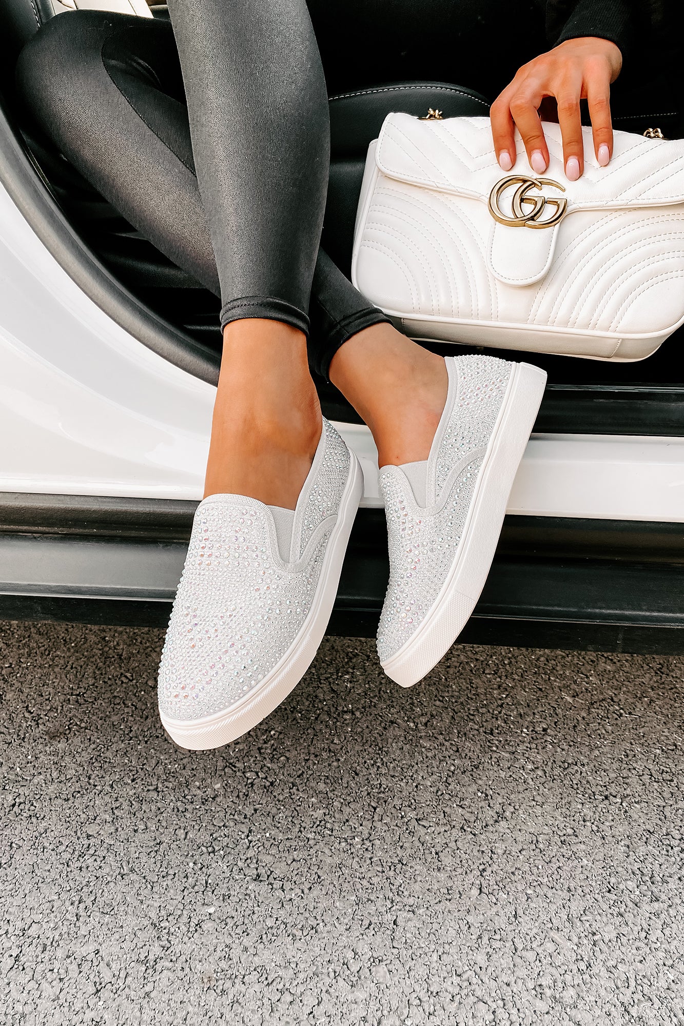 Infinity Rhinestone Slip-On Sneakers (Silver)-The Formal Wear