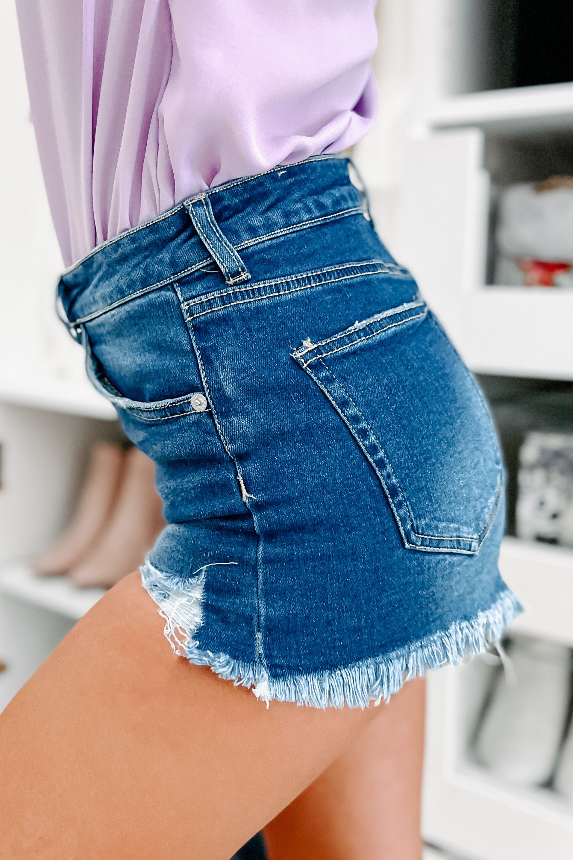 Standout Distressed High Rise Shorts (Medium Blue)-The Formal Wear