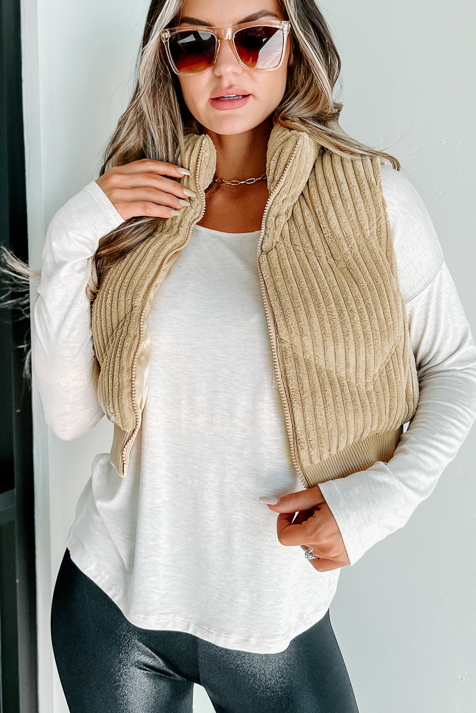 Way Up North Ribbed Puffer Vest (Tan)-The Formal Wear