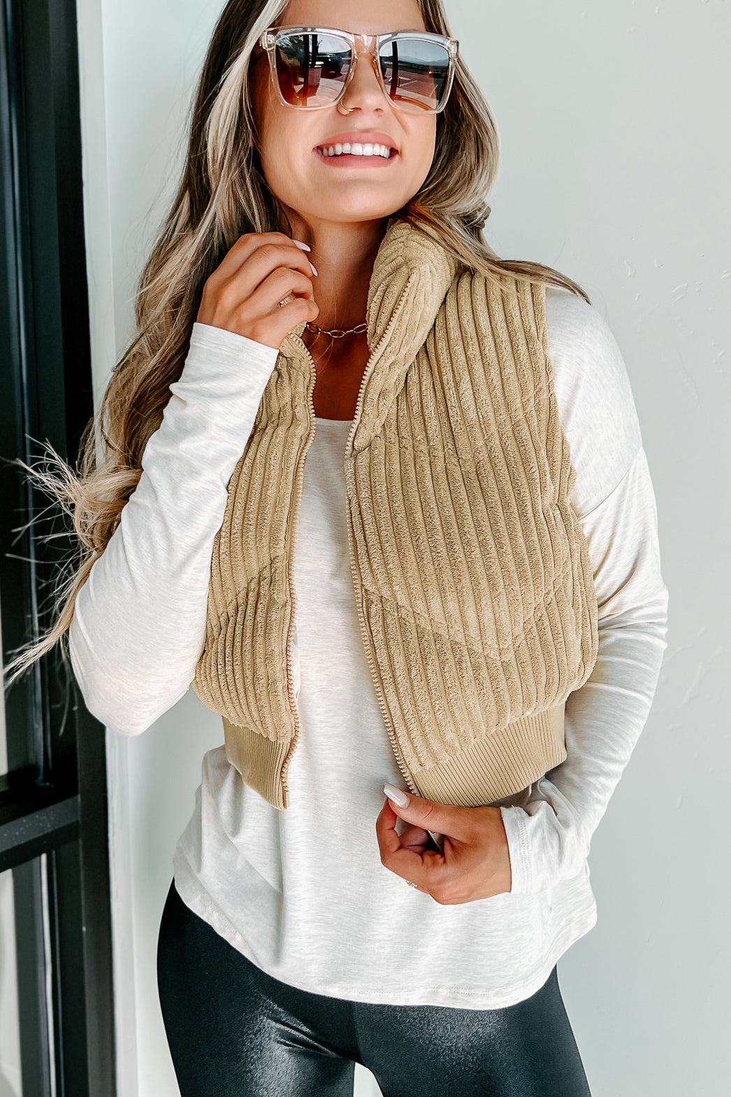 Way Up North Ribbed Puffer Vest (Tan)-The Formal Wear